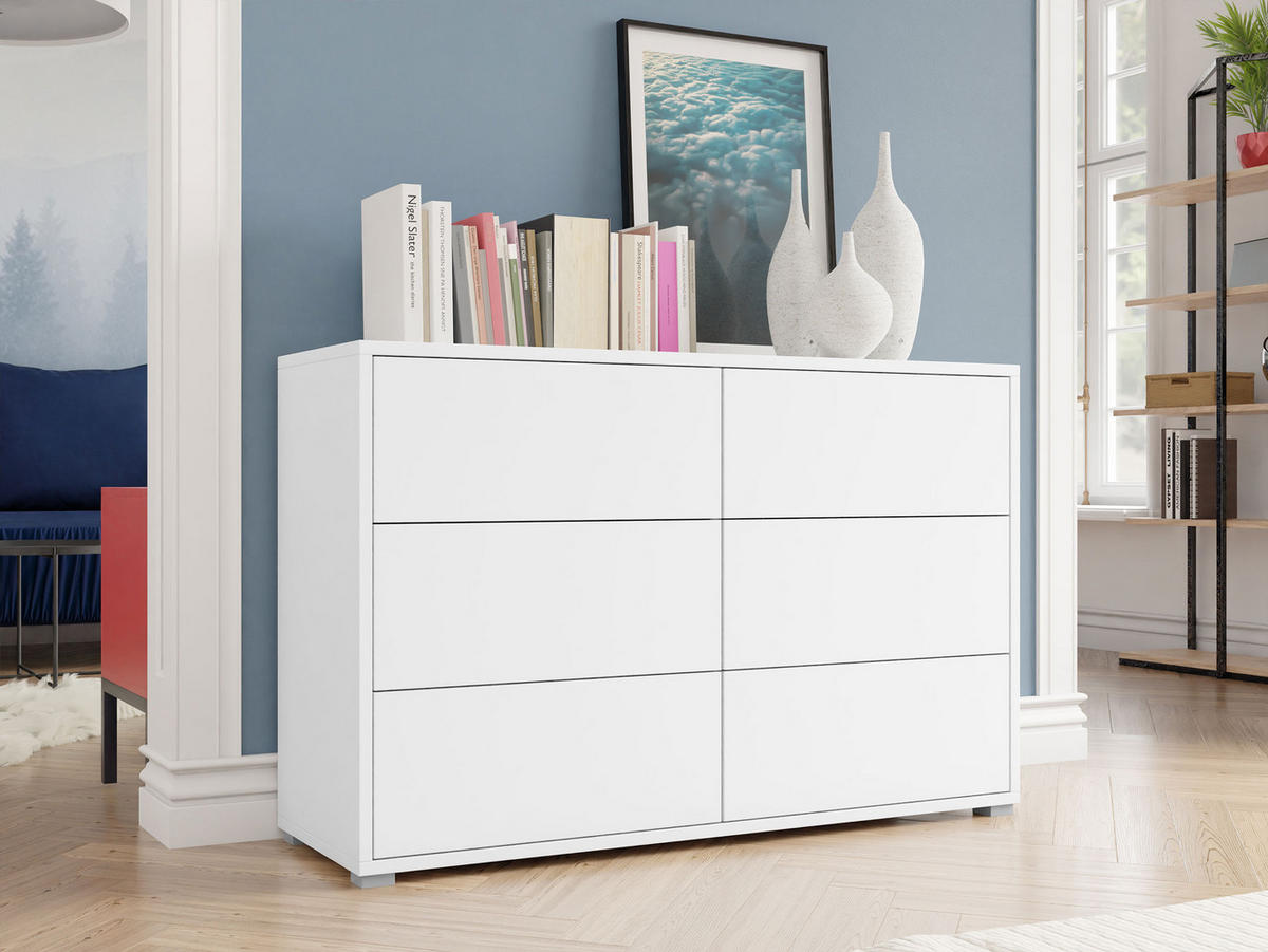 KOMMODE Gesita K6SZ - Silberfarben/Weiß, Holzwerkstoff/Kunststoff (120/73/41cm) - MIRJAN24