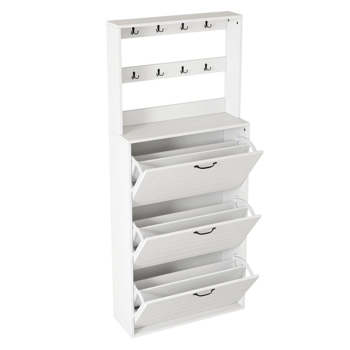 SCHUHSCHRANK aus Spanplatte 70x25x165cm in Weiß mit 8 Haken - Weiß, Holzwerkstoff (70/165/25cm) - Modfu