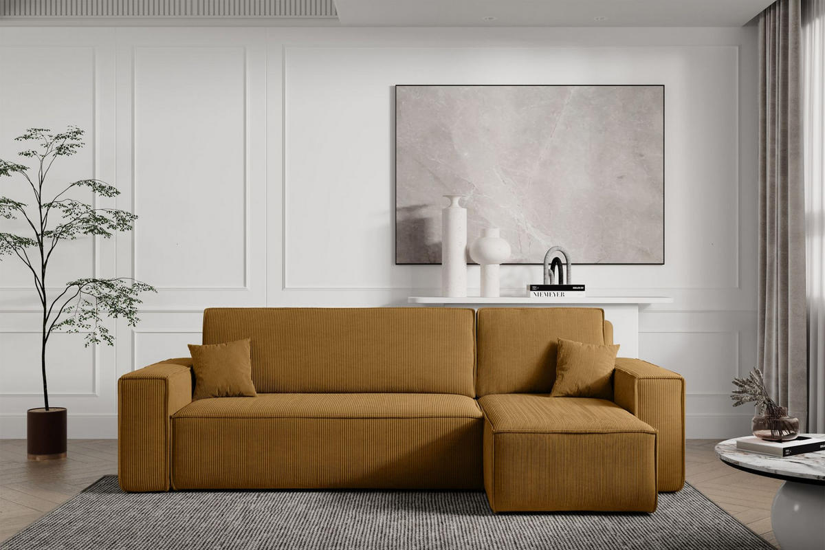 ECKSOFA Scarlo Senfgelb Cordbezug - Gelb/Schwarz, Kunststoff/Textil (244/145cm) - Selsey