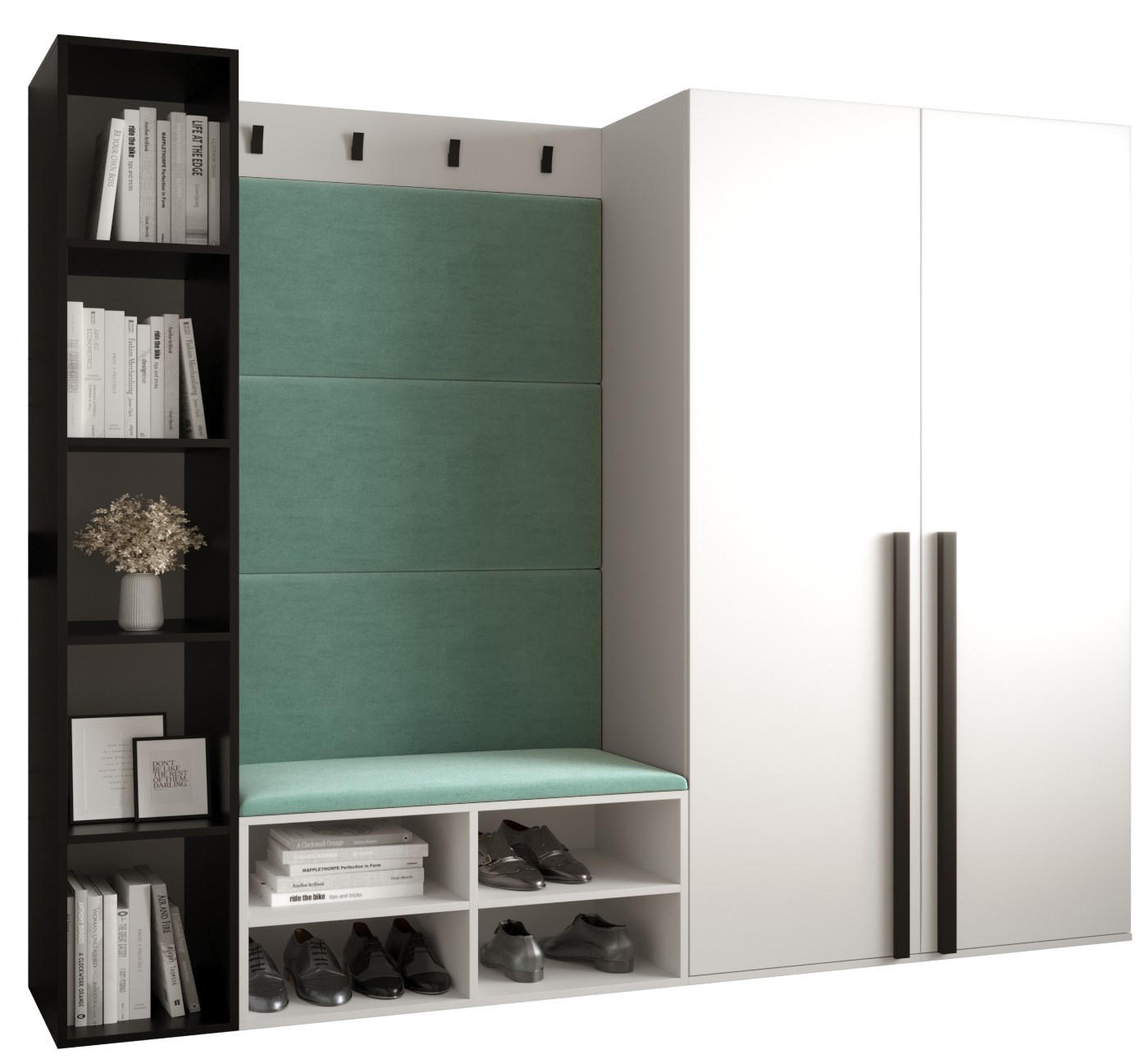Möbel Kryspol Garderoben-Set Weiß, Mintgrün 214x184x42 cm