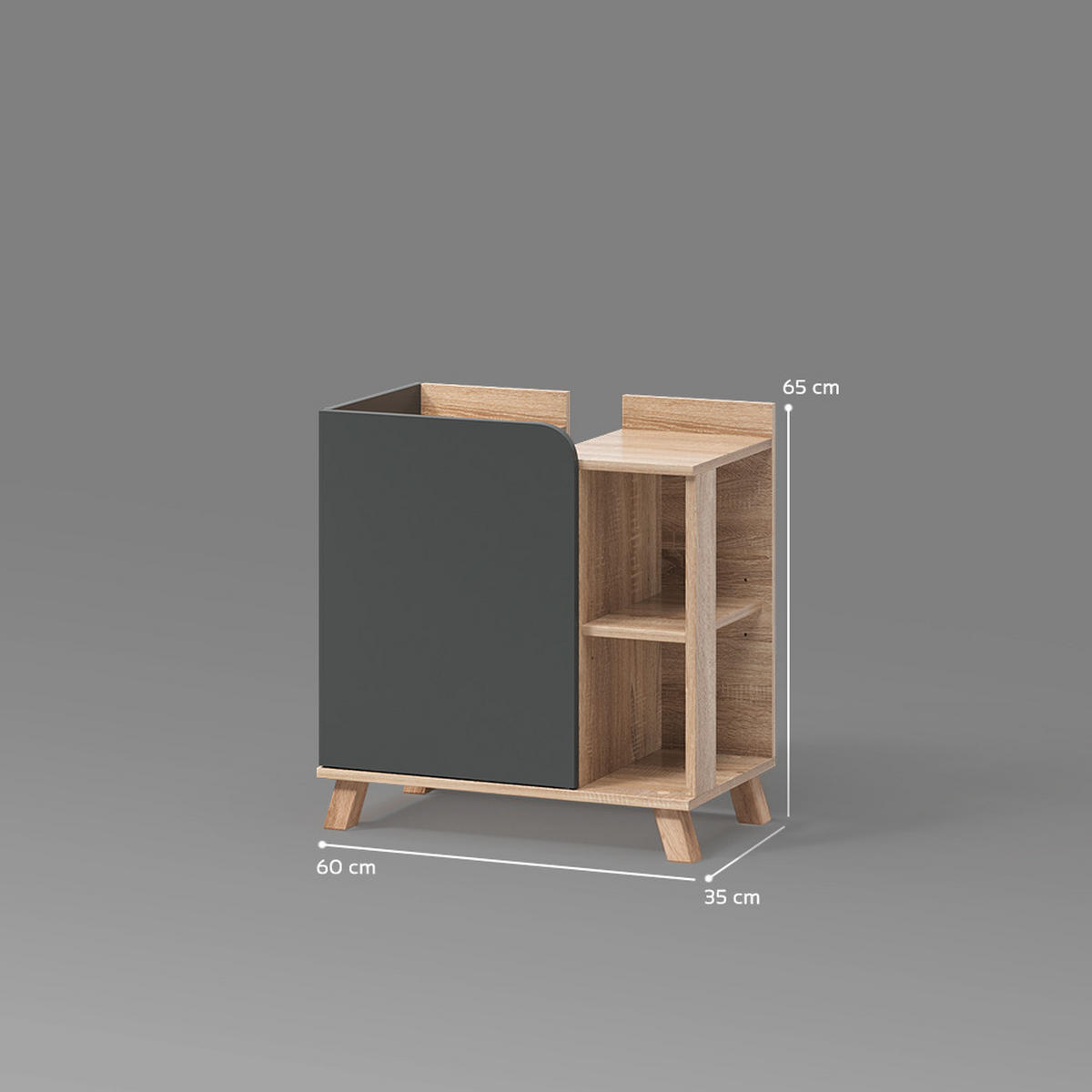 WASCHBECKENUNTERSCHRANK Marano Anthrazit 60 x 65 cm mit Tür und offenen Fächern - Anthrazit/Sonoma Eiche, Holzwerkstoff (60/65/35cm) - Livinity®