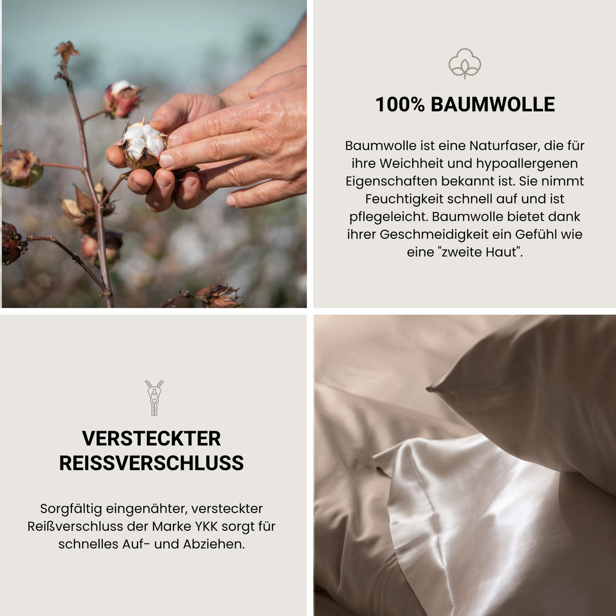 KISSENHÜLLENSET Ella - Baumwollsatin - 2-teilig - 40 x 80 cm - Cappuccino - Cappuccino, Textil (40/80cm) - SCHIESSER