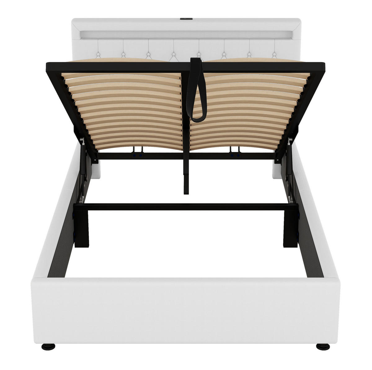 POLSTERBETT 140/200 cm mit LED-Beleuchtung, USB-C, USB-Anschluss und hydraulischem Stauraum, Weiß - Weiß, Textil (140/200cm) - Redom