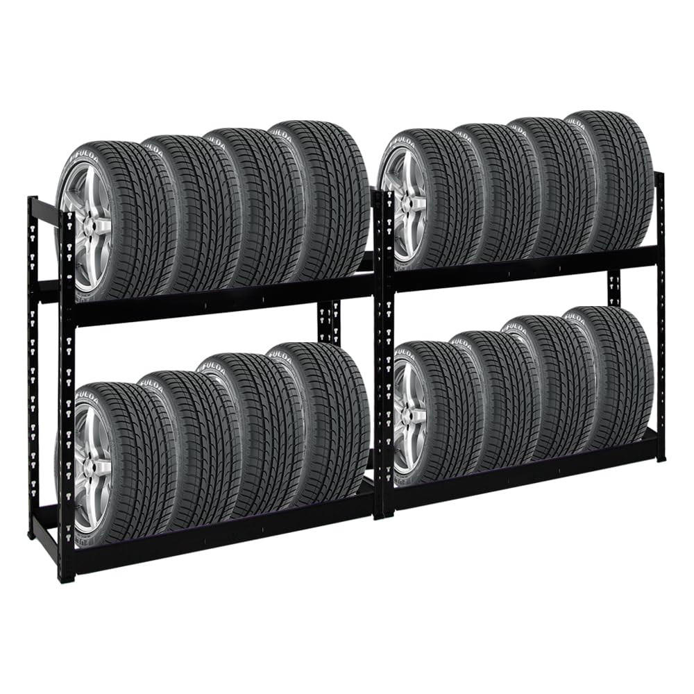 REIFENREGAL Tiger 2er-Set mit 2x 100x110x35 cm 150 kg Fachlast bis zu 16 Reifen mit Ebenen Schwarz - Schwarz, Metall (220/100/35cm) - PROREGAL