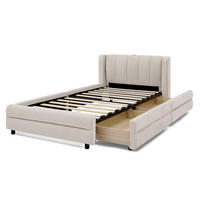 EINZELBETT 90x200 cm USB Stauraum beige - Beige, Textil (90/200cm) - LEBENLANG