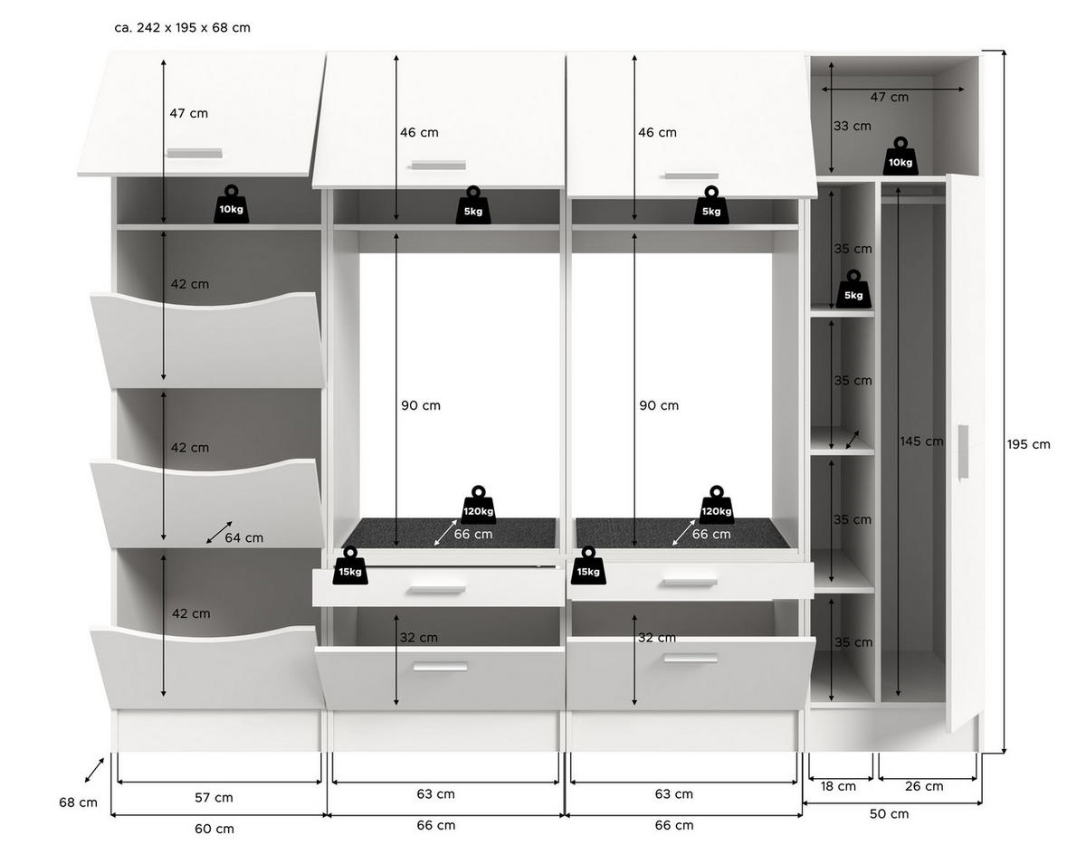 WASCHMASCHINENUMBAU 4tlg. Set Mixx Bad in weiß Nachbildung - modernes Design - B/H/T: 242x195x68 cm - Weiß, Holzwerkstoff (242/195/68cm) - Homes & Jones