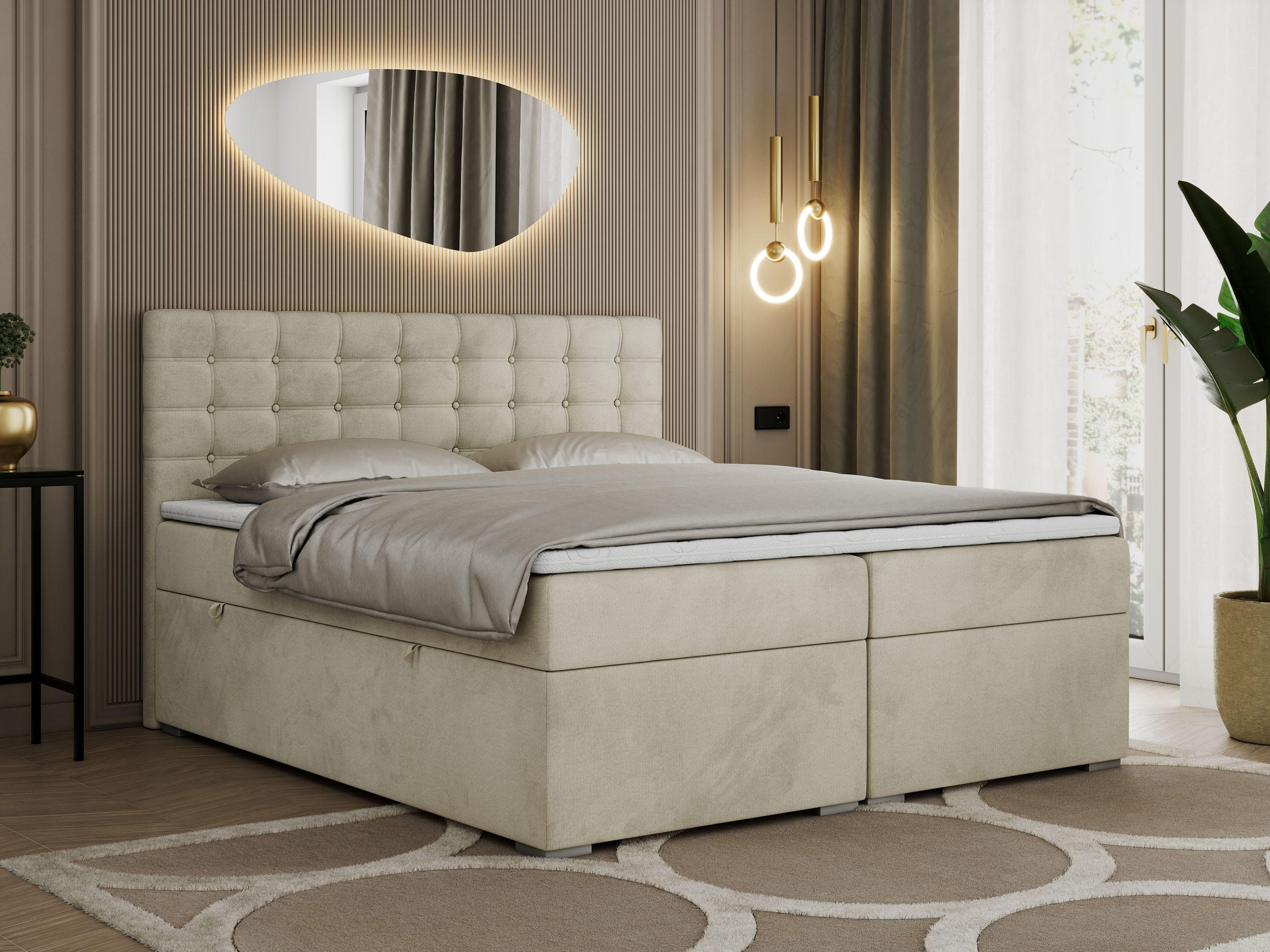 BOXBETT SUSAN 120/200 Beige Velvet - H3 - Beige, Holz/Textil (120/200cm) - MKS