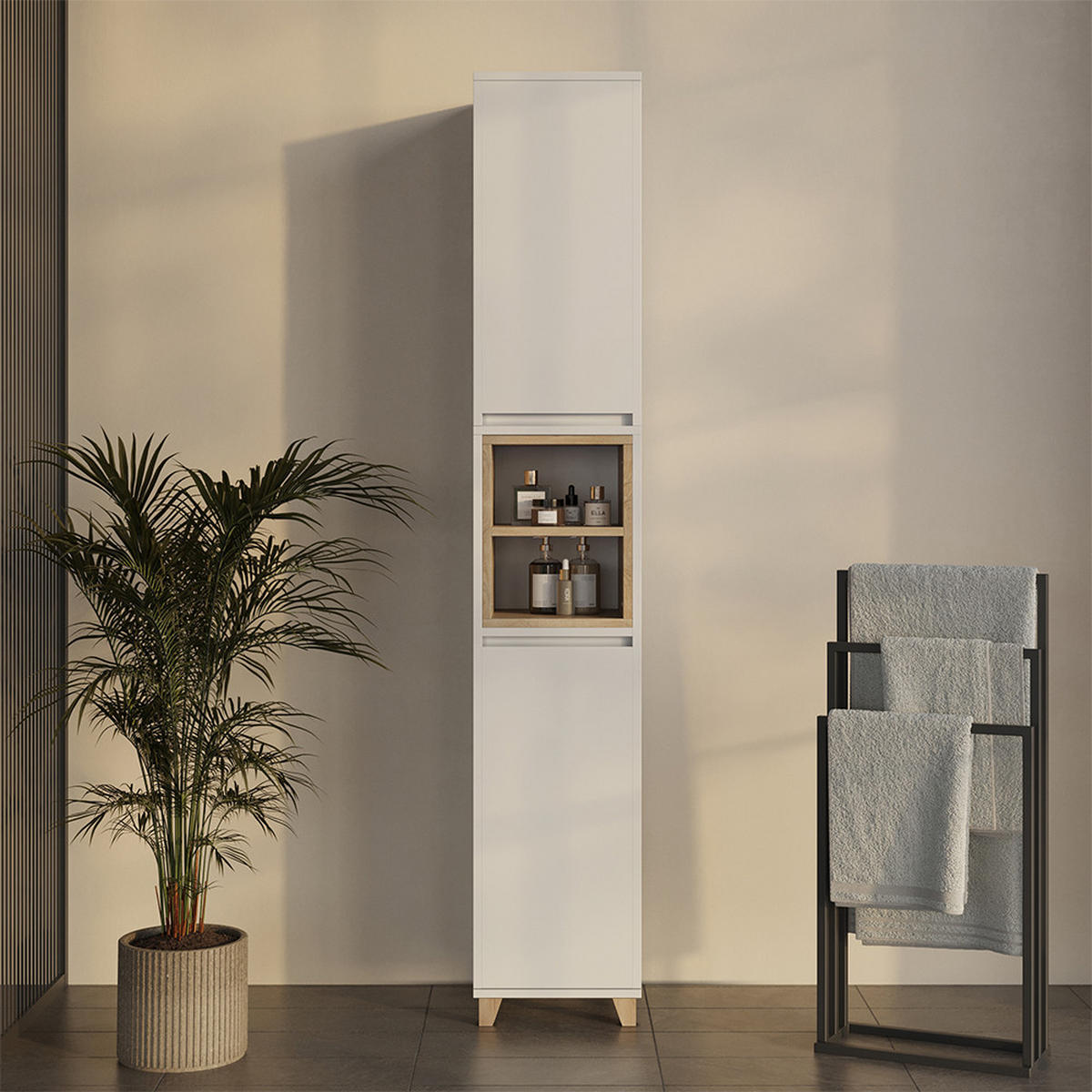 HOCHSCHRANK Elnor Weiß/Eiche 30 x 170 cm mit 2 Türen - Weiß, Holzwerkstoff (30/170/30cm) - Vicco