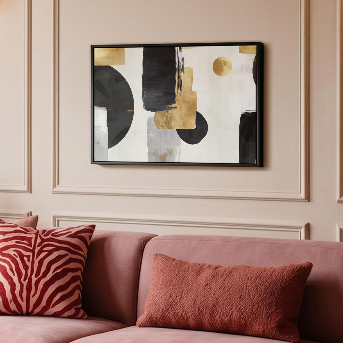 LEINWAND Bilder mit Rahmen - Gold - Rechtecke - Kreise - Abstrakt - 60x40 - Weiß, Textil (60/40cm) - MuchoWow