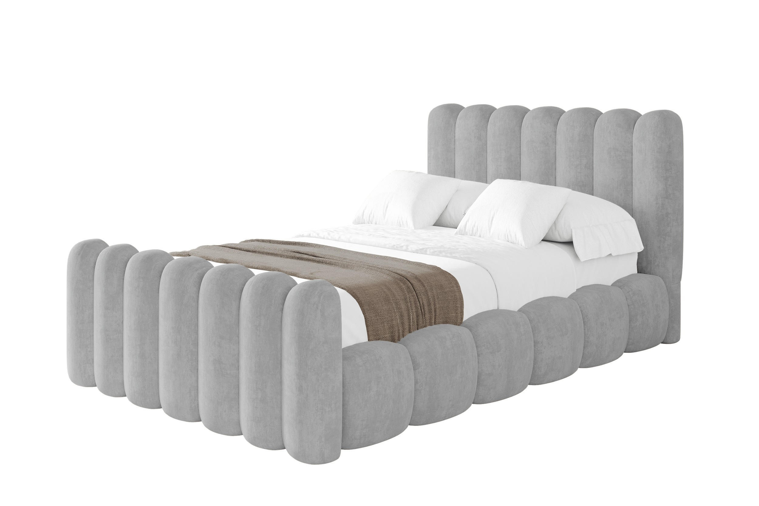 POLSTERBETT mit Bettkasten, Fußteil und Lattenrost, Bett mit Matratze H3/H4 - SENA-Z 120x200 Hellgrau - Hellgrau, Holzwerkstoff/Textil (120/200cm) - ALTDECOR