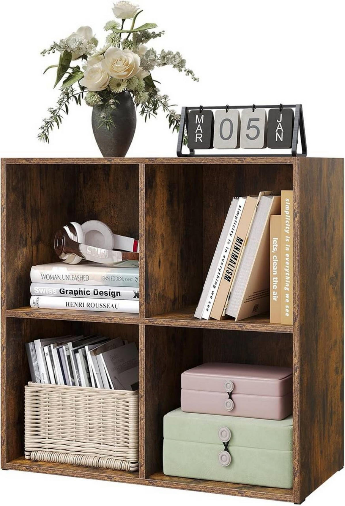BÜCHERREGAL mit 4 Fächer, Holzwerkstoff, Rustikales Braun - Dunkelbraun, Holzwerkstoff (59.6/59.8/29cm) - Woltu