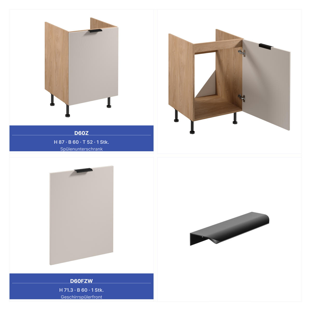 WINKELKÜCHE 405cm x 205 cm - Sorento KS5-M405 - in Beige / Sonoma Eiche - Beige/Schwarz, Holz (610/247/58cm)