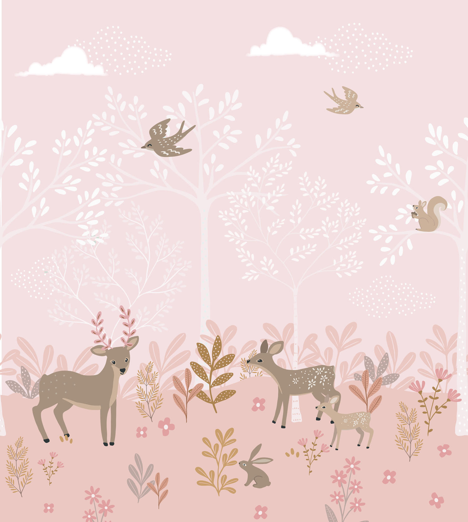 FOTOTAPETE Hirsche 250 x 279 cm - Pink, Papier (250/279cm) - ESTAhome