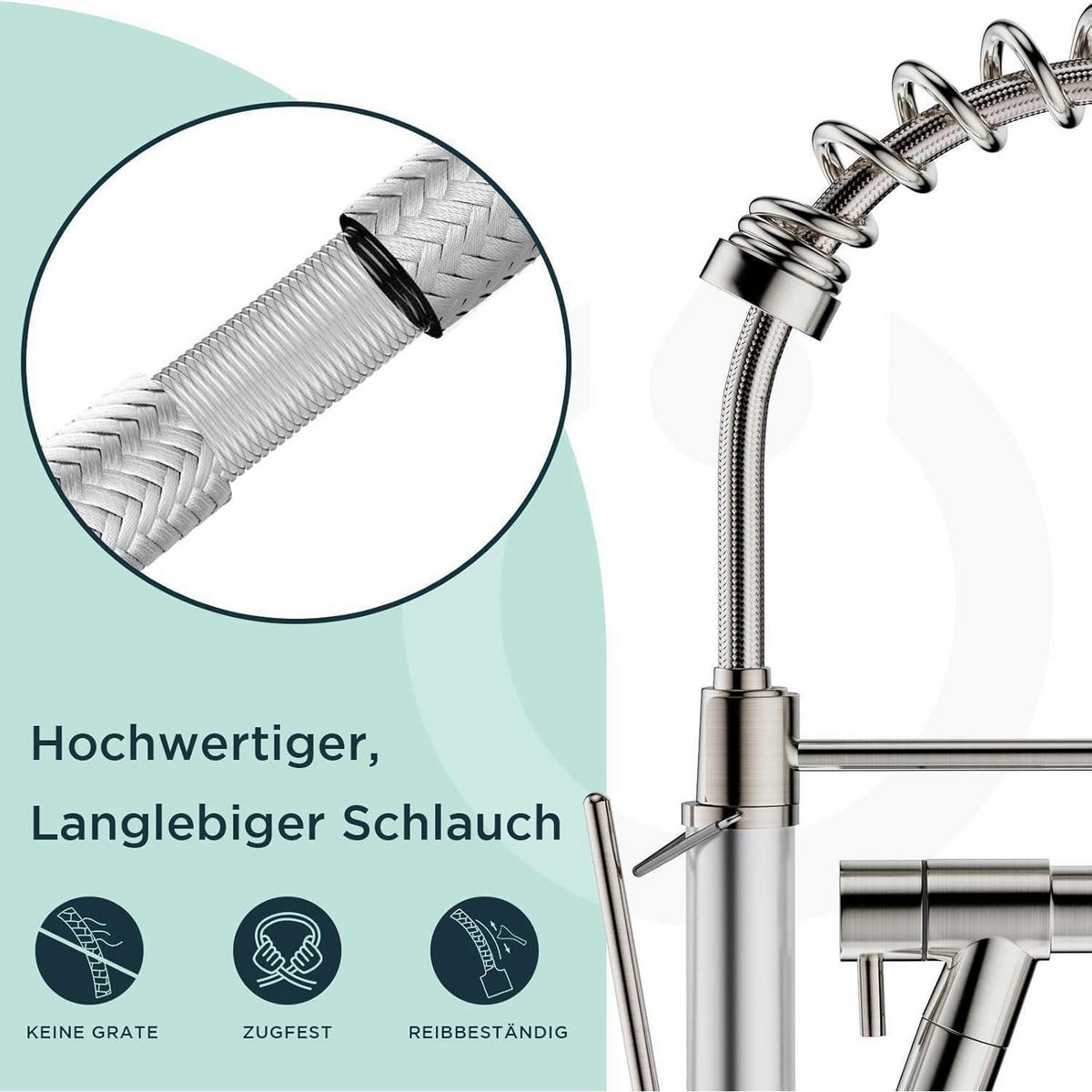 KÜCHENARMATUR Edelstahl mit LED und 360° Schwenkbarkeit - Silberfarben, Metall (20.5/10.7/44.2cm)