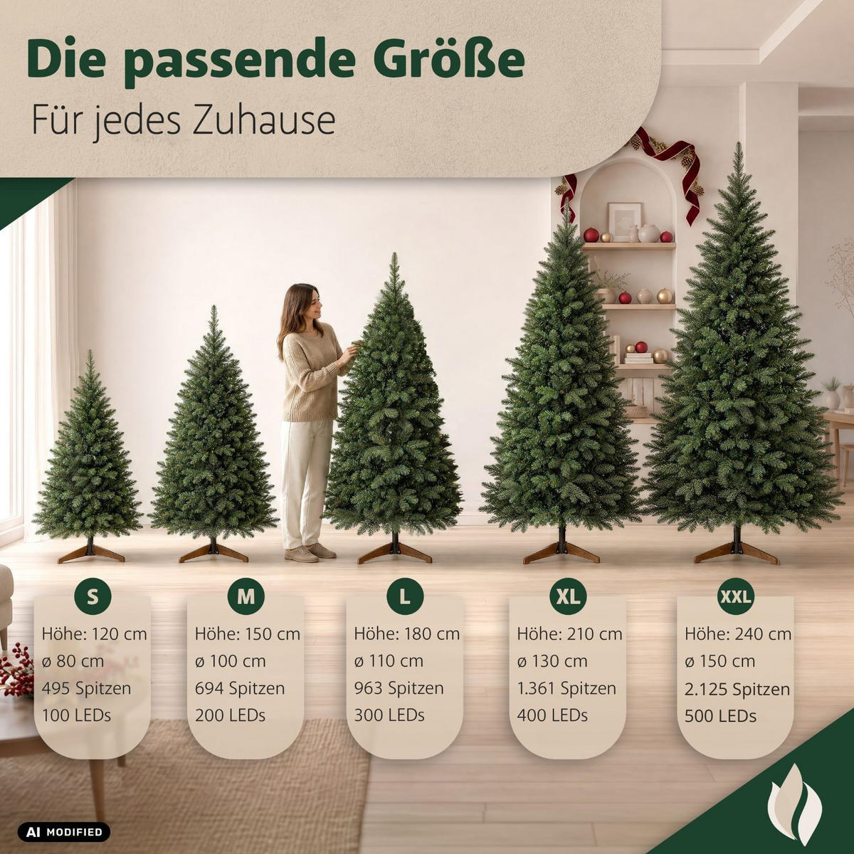 WEIHNACHTSBAUM künstlich REDMOND 240 cm mit LED-Lichterkette und Holzständer - Grün, Kunststoff (150/240cm) - pink garten