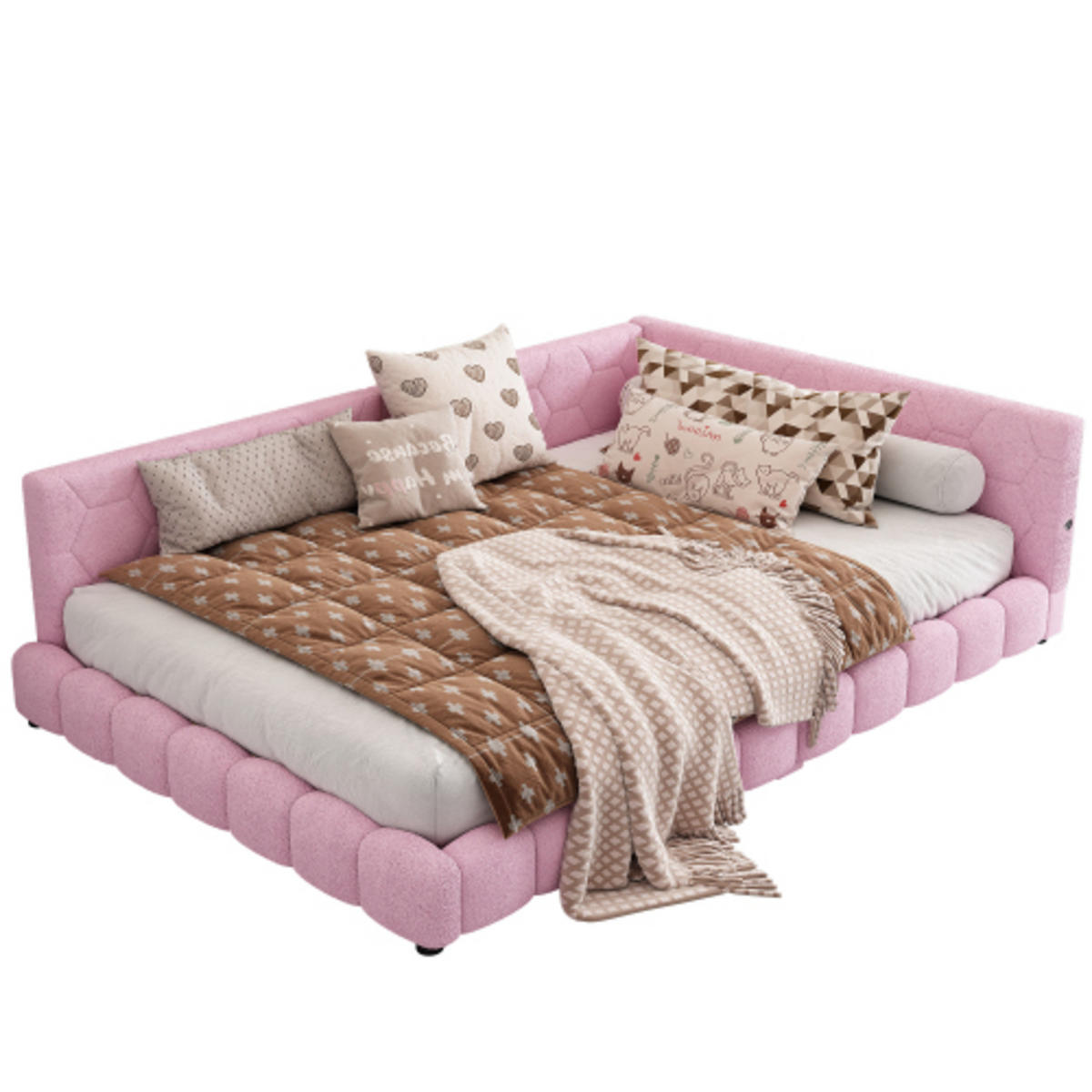 TAGEBETT 140x200cm Rosa Vliesimitat 16 Farben Umgebungslicht USB-C - Pink, Holz (140/200cm) - FLIEKS