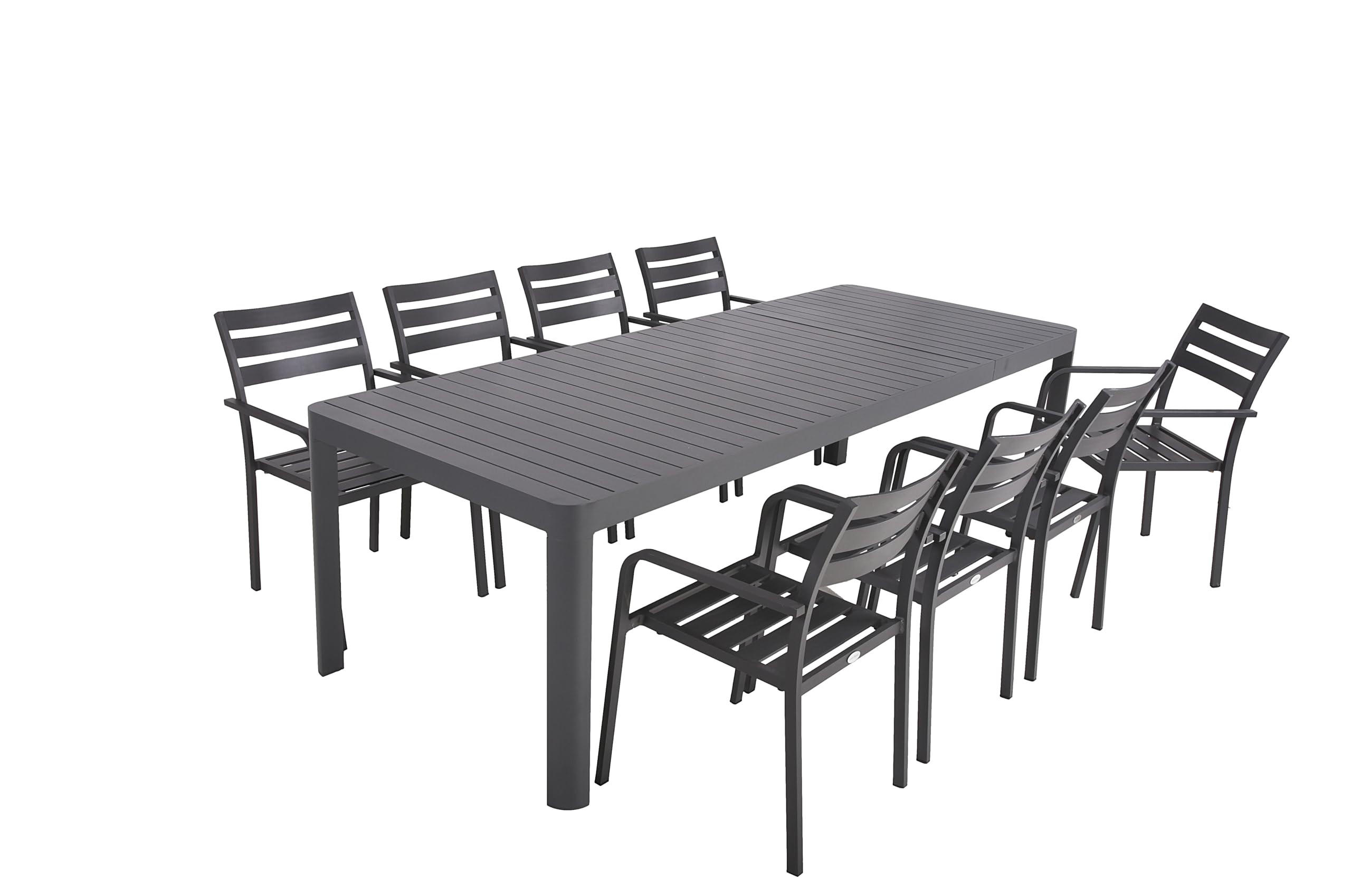 GARTEN-SITZGRUPPE Enno 9-teilig Gartenmöbel-Set - Dunkelgrau, Kunststoff - DELUKE