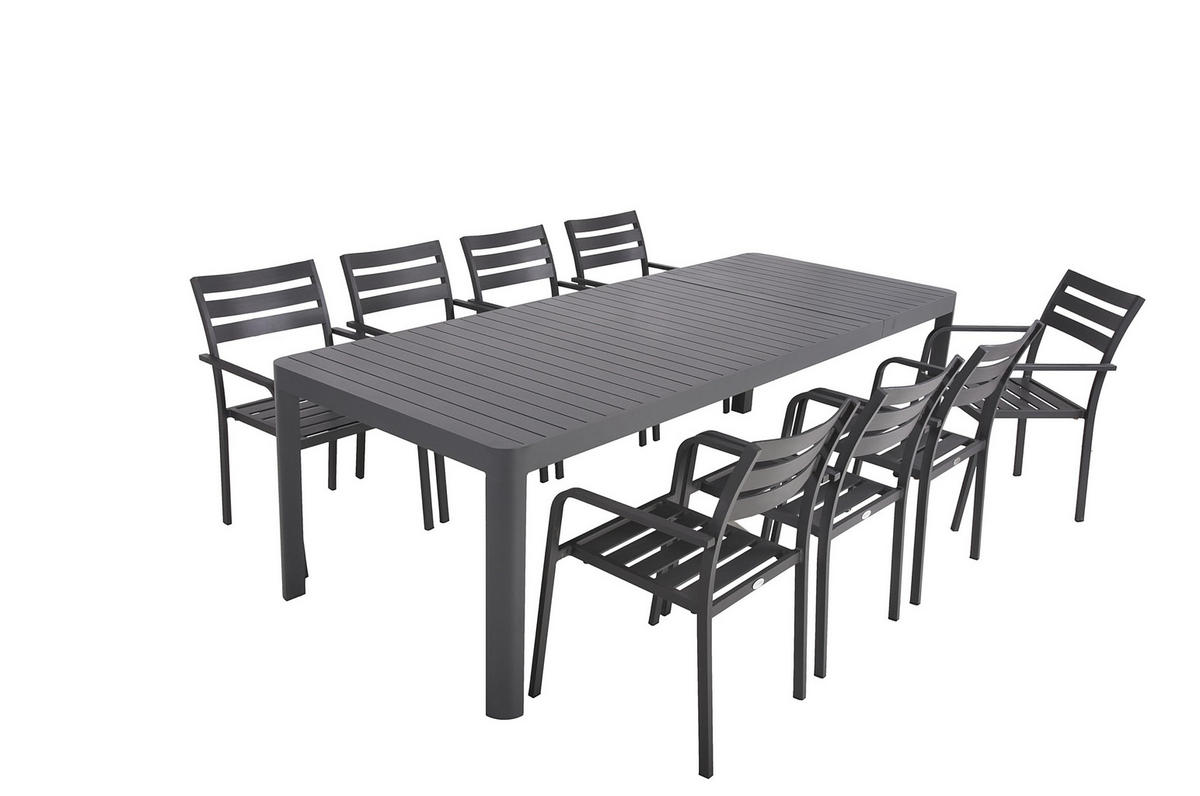 GARTEN-SITZGRUPPE Enno 9-teilig Gartenmöbel-Set - Dunkelgrau, Kunststoff - DELUKE