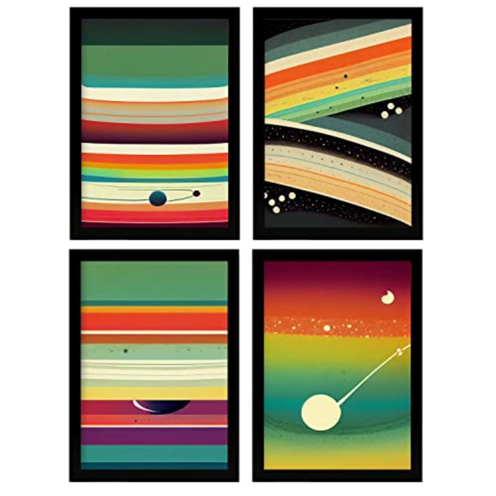 POSTER Set mit 4 Teilt Abstrakt Moderne Galaxien A4 Schwarzer Rahmen - Schwarz, Papier (29.7/3cm) - Nacnic
