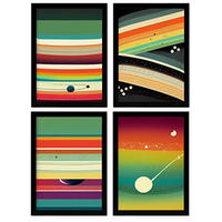 POSTER Set mit 4 Teilt Abstrakt Moderne Galaxien A4 Schwarzer Rahmen - Schwarz, Papier (29.7/3cm) - Nacnic