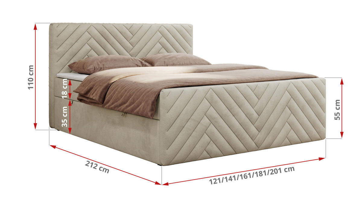 BOXBETT PARIS DUO 140/200 - Beige Velvet - H3 - Beige, Holz/Textil (140/200cm) - MKS