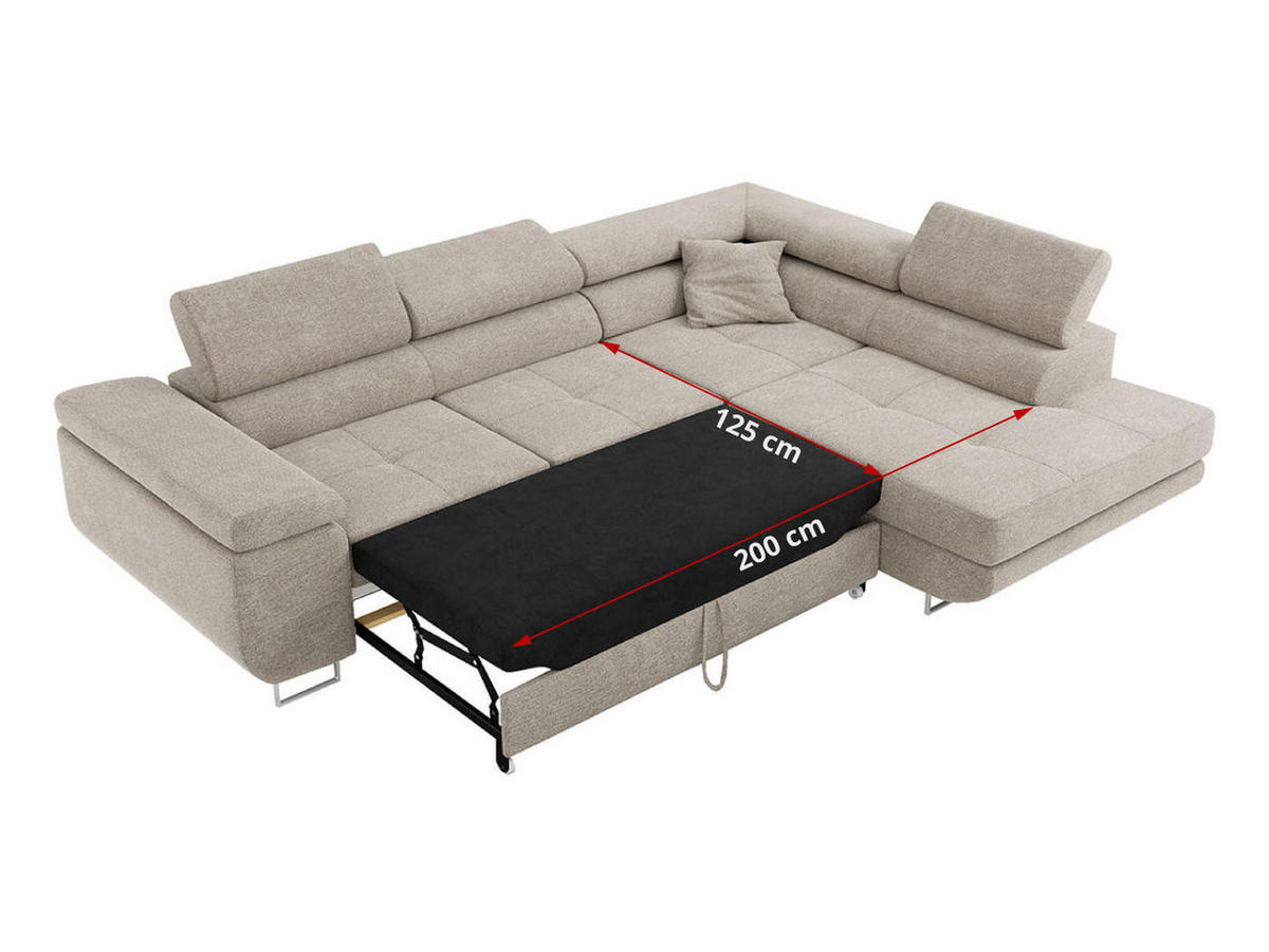 ROHOVÁ SEDAČKA GUSTAW L - Béžová Strukturovaná látka - Levá Strana - stříbrná/béžová, kov/textil (275/205cm) - MKS