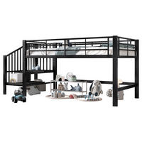 HOCHBETT 90/200 cm in Schwarz mit Stauraumtreppe aus Metall & MDF - Schwarz, Holzwerkstoff/Metall (90/200cm) - CHICFURN