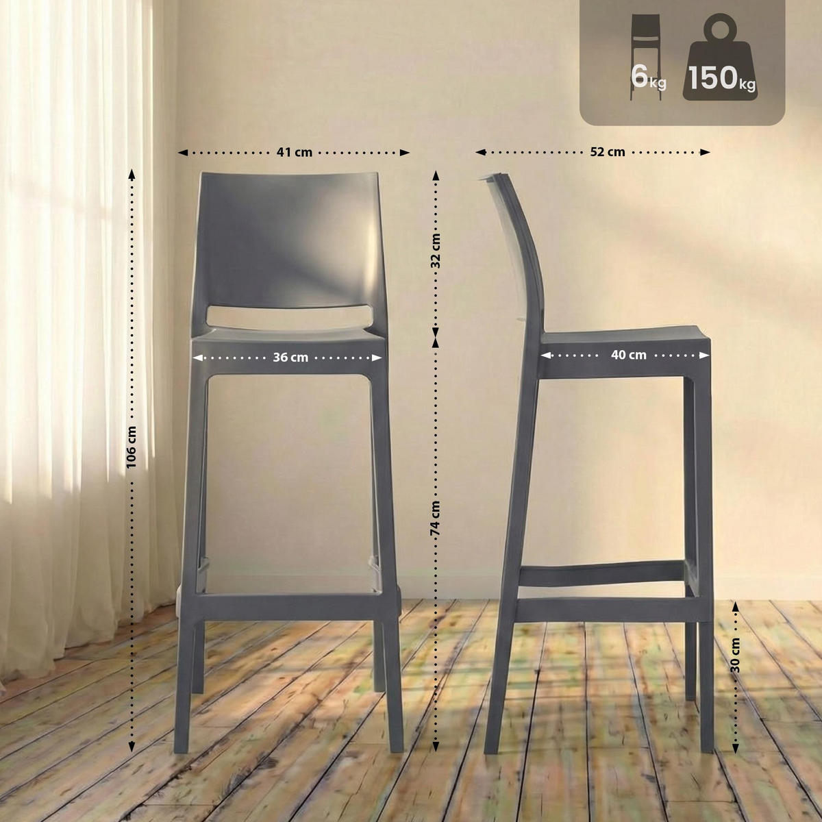 BARHOCKER Kunststoff Dunkelgrau - Dunkelgrau, Kunststoff (41/106/52cm) - CLP