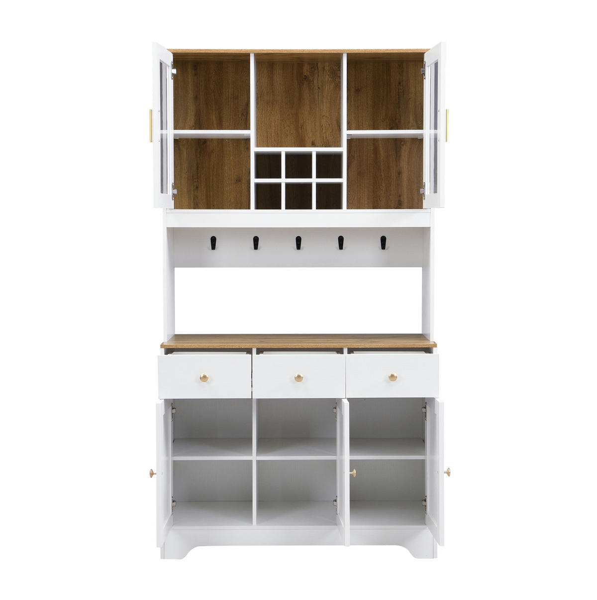 HIGHBOARD 94,5/30/175,5 cm in Weiß mit 5 Türen, 3 Schubladen und Vitrinenfächern - Weiß, Holzwerkstoff (94.5/175.5/30cm) - Flora Grace