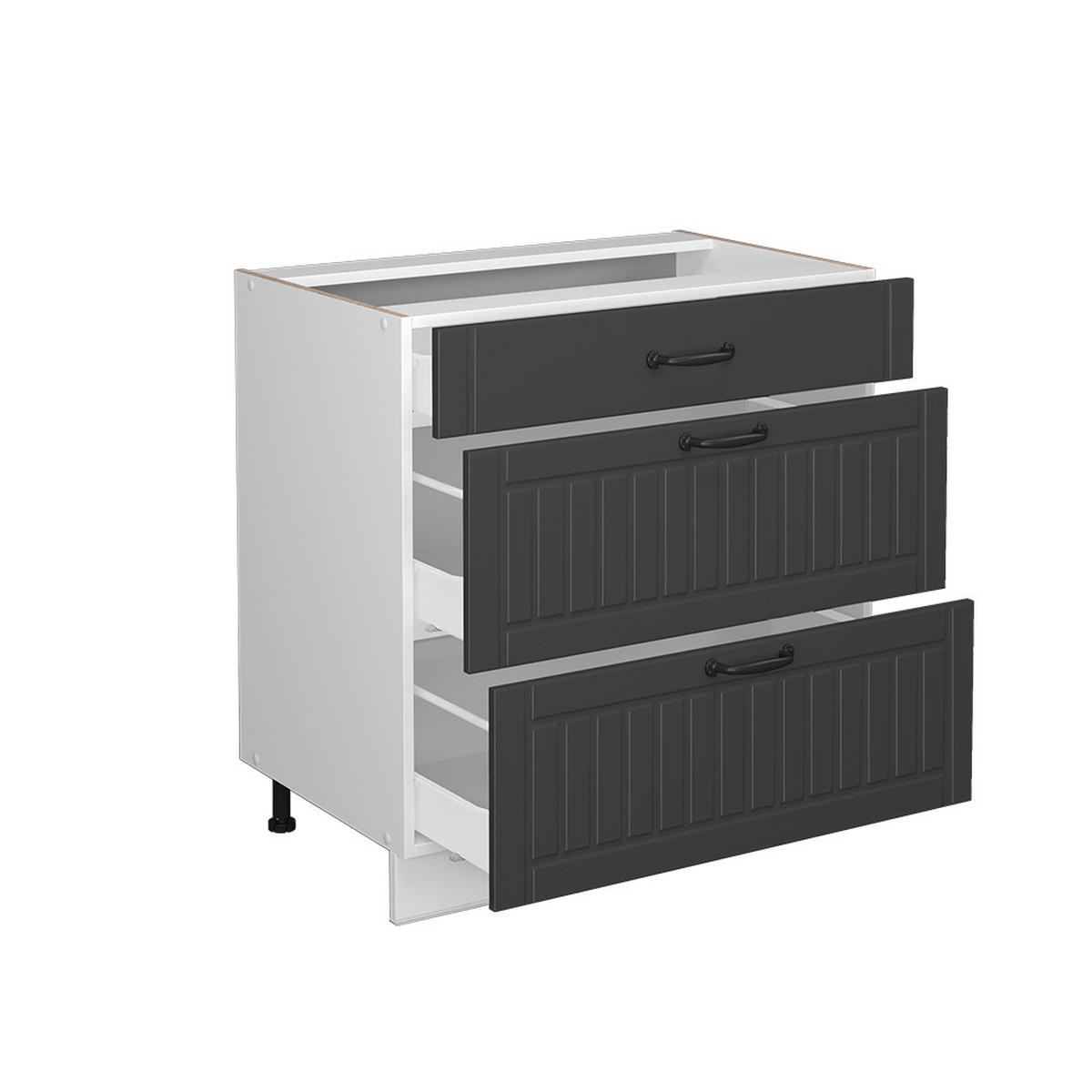 KÜCHENUNTERSCHRANK Fame-Line Anthrazit Landhaus 80 cm mit 3 Schubladen ohne AP - Anthrazit/Weiß, Holzwerkstoff (80/82/51.6cm) - Vicco