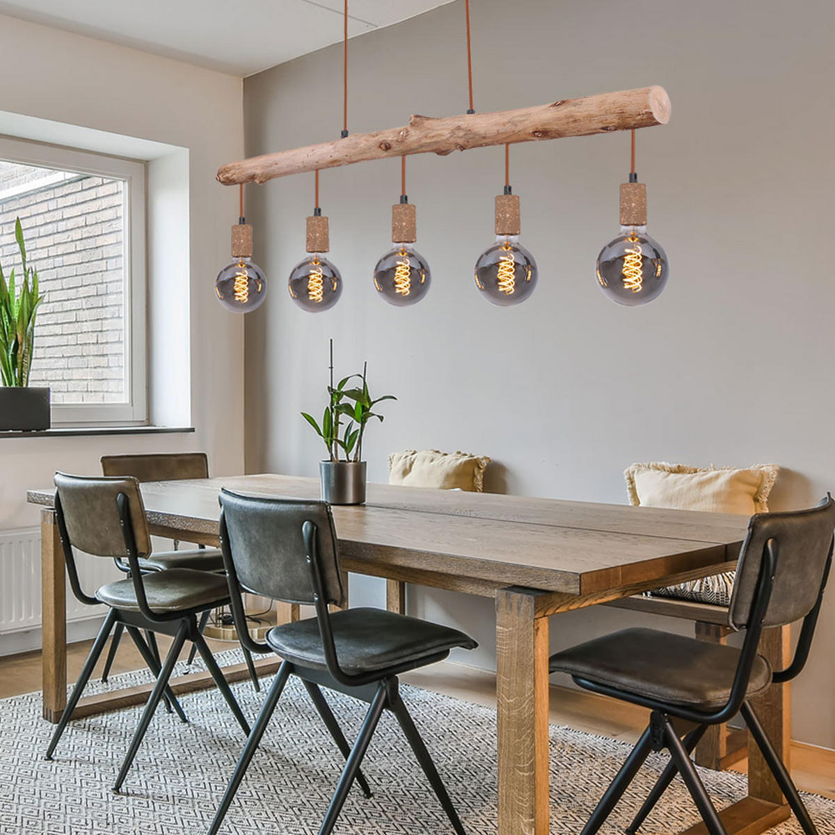 HÄNGELEUCHTE Jakob Braun Holzoptik - Braun, Holz (100/8.5/140cm) - Globo Lighting