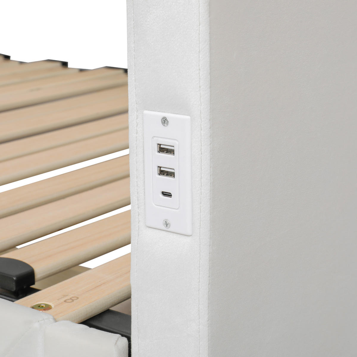 POLSTERBETT aus Samt 90x200 cm in Beige mit Ausziehfunktion & USB/Typ-C - Beige, Textil (90/200cm) - Modfu