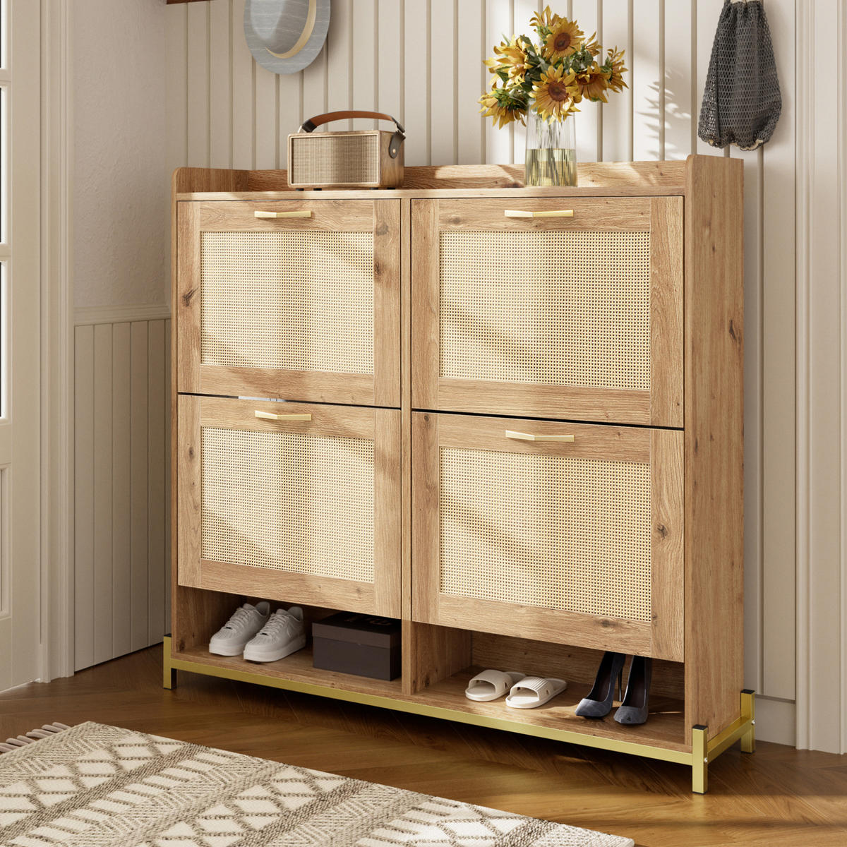 SCHUHSCHRANK 108,5/24/100 cm holzfarben aus MDF mit Ablagefach - Naturfarben, Holzwerkstoff (108.5/100/24cm) - OKWISH