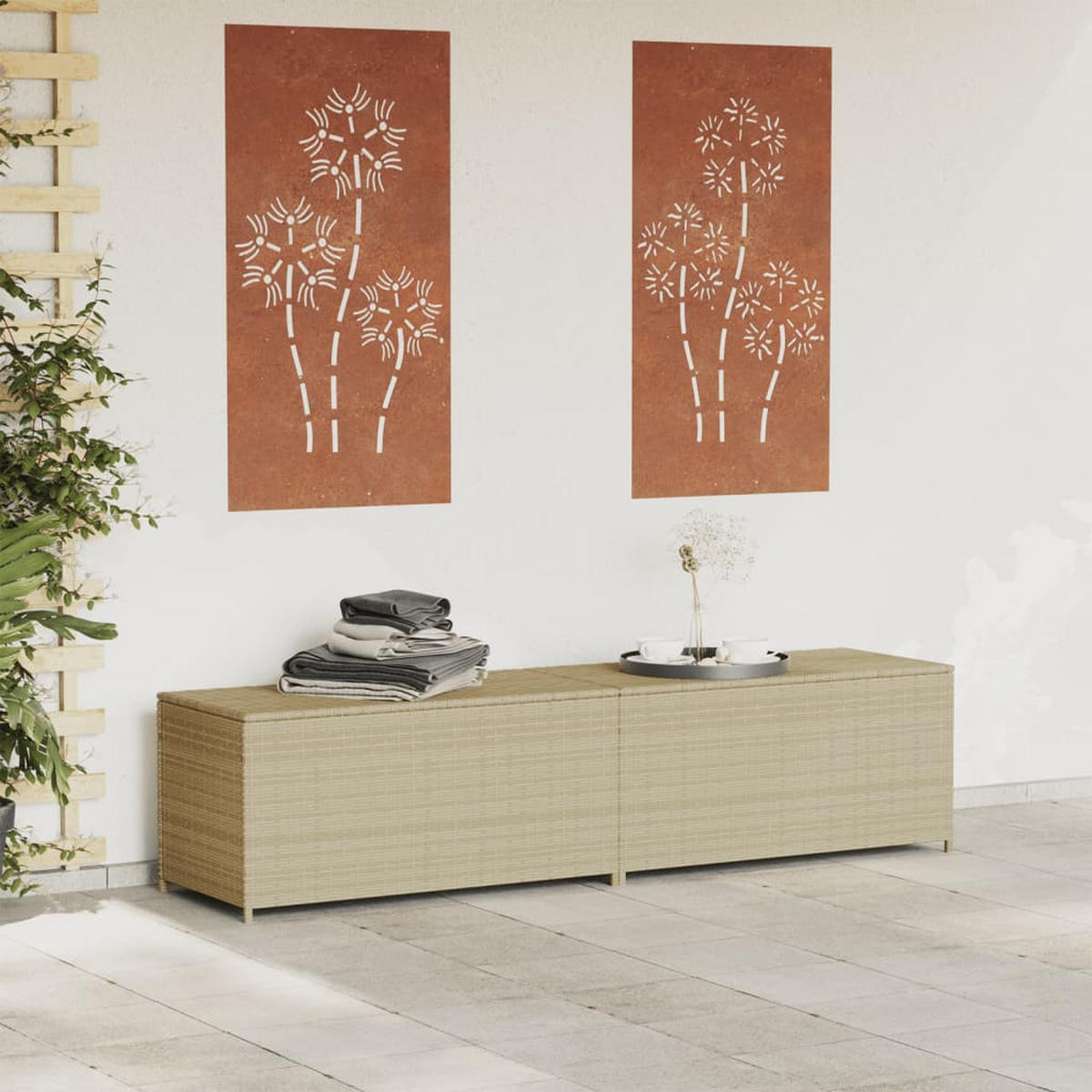 GARTENTRUHE Beige 469L Poly Rattan - Beige, Kunststoff (200/100/50cm) - furnicato