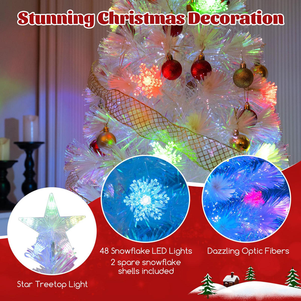 WEIHNACHTSBAUM Tannenform mit bunten LEDs 210 cm weiß - Weiß, Metall (210cm) - COSTWAY