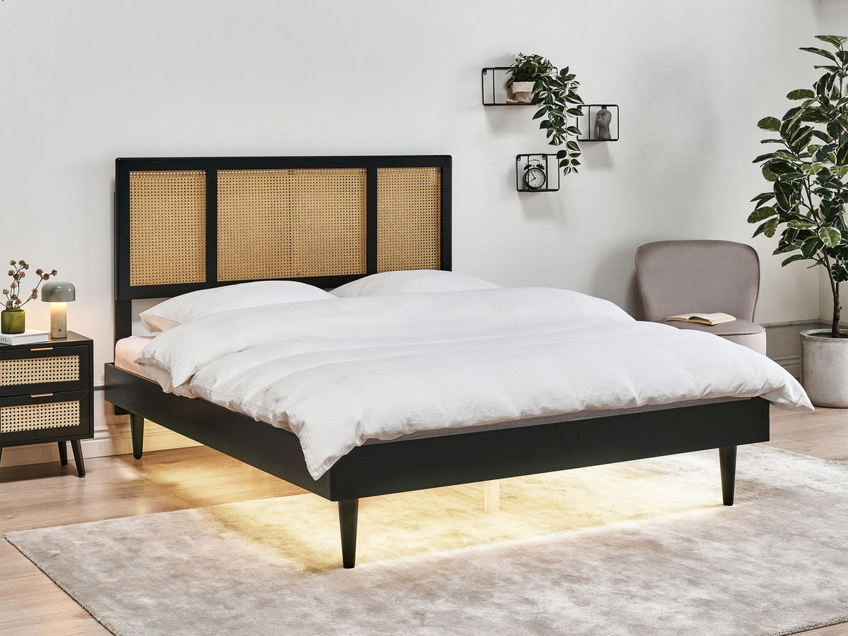 BETT mit LED 160x200 cm Schwarz Auray - Schwarz, Holz (160/200cm) - Beliani