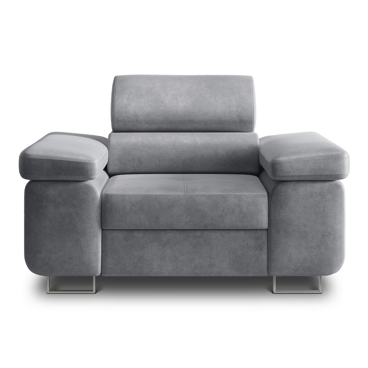 MASSENO Relaxační Křeslo CALVO, Velurová látka Šedá - šedá, kompozitní dřevo (133/87/98cm) - MASSENO