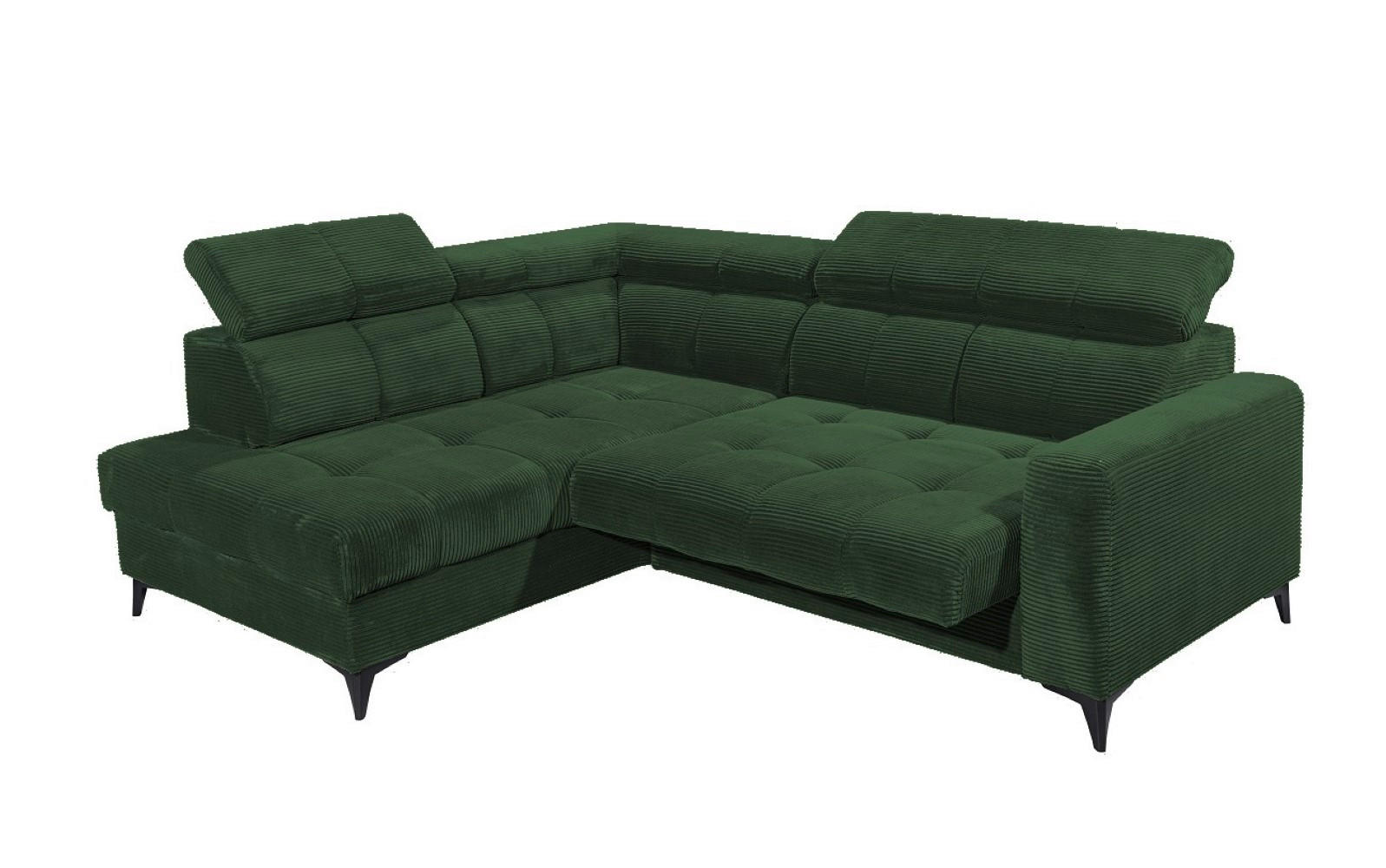 ECKSOFA mit elektronische Sitztiefenverstellung, USB-Anschluss und stilvollem Breitcord-Bezug - Grün, Textil (243/200cm) - ed exciting design
