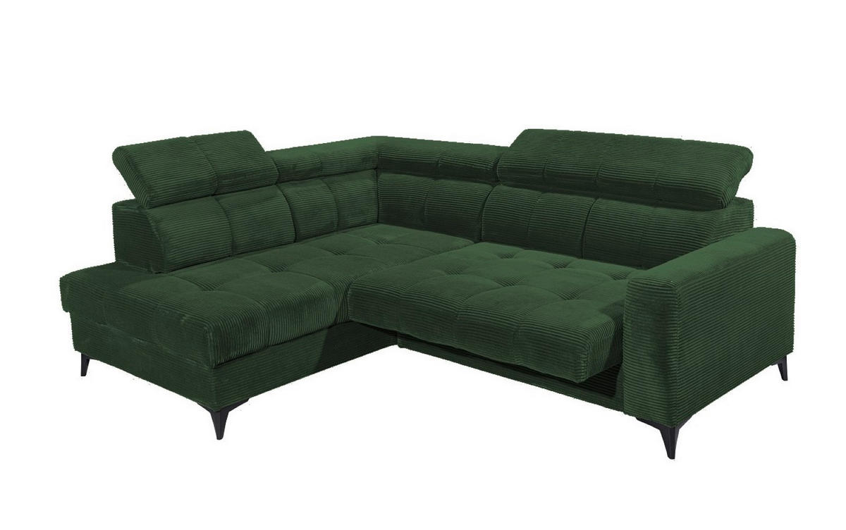 ECKSOFA mit elektronische Sitztiefenverstellung, USB-Anschluss und stilvollem Breitcord-Bezug - Grün, Textil (243/200cm) - ed exciting design