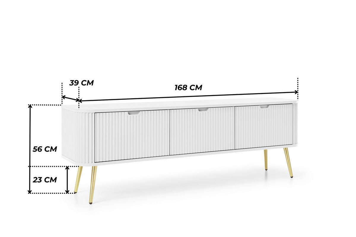 TV-BOARD PORTO (Oval, Rillenfront, Weiß Matt, Goldene Füße) - Goldfarben/Weiß, Holz/Holzwerkstoff (168/56/39cm) - Ravio
