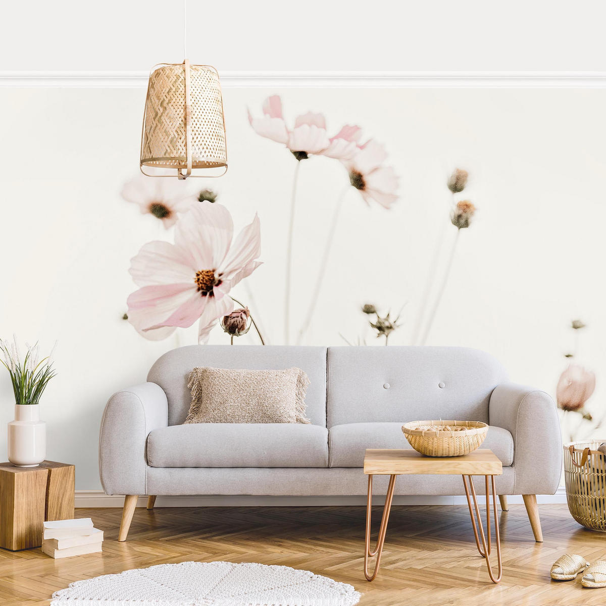 FOTOTAPETE Cosmea in zarten Cremetönen 288/190 cm - Eichefarben, Papier (288/190cm) - Bilderwelten