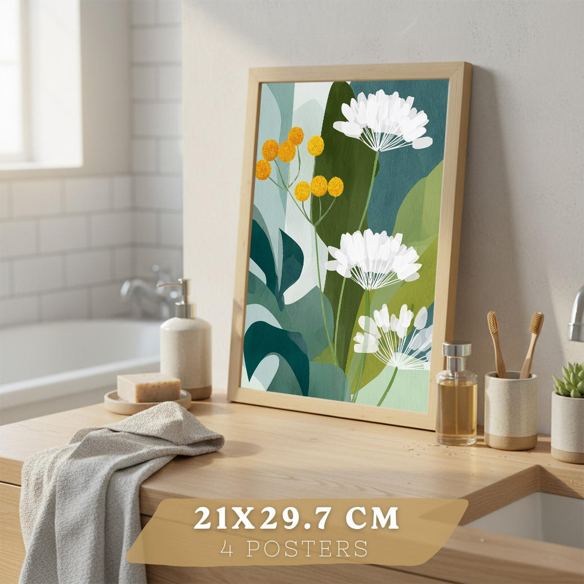 PLAKÁT Sada 4 Flores Bezrámové A4 - čirá, papír (29.7/21/3cm) - Nacnic