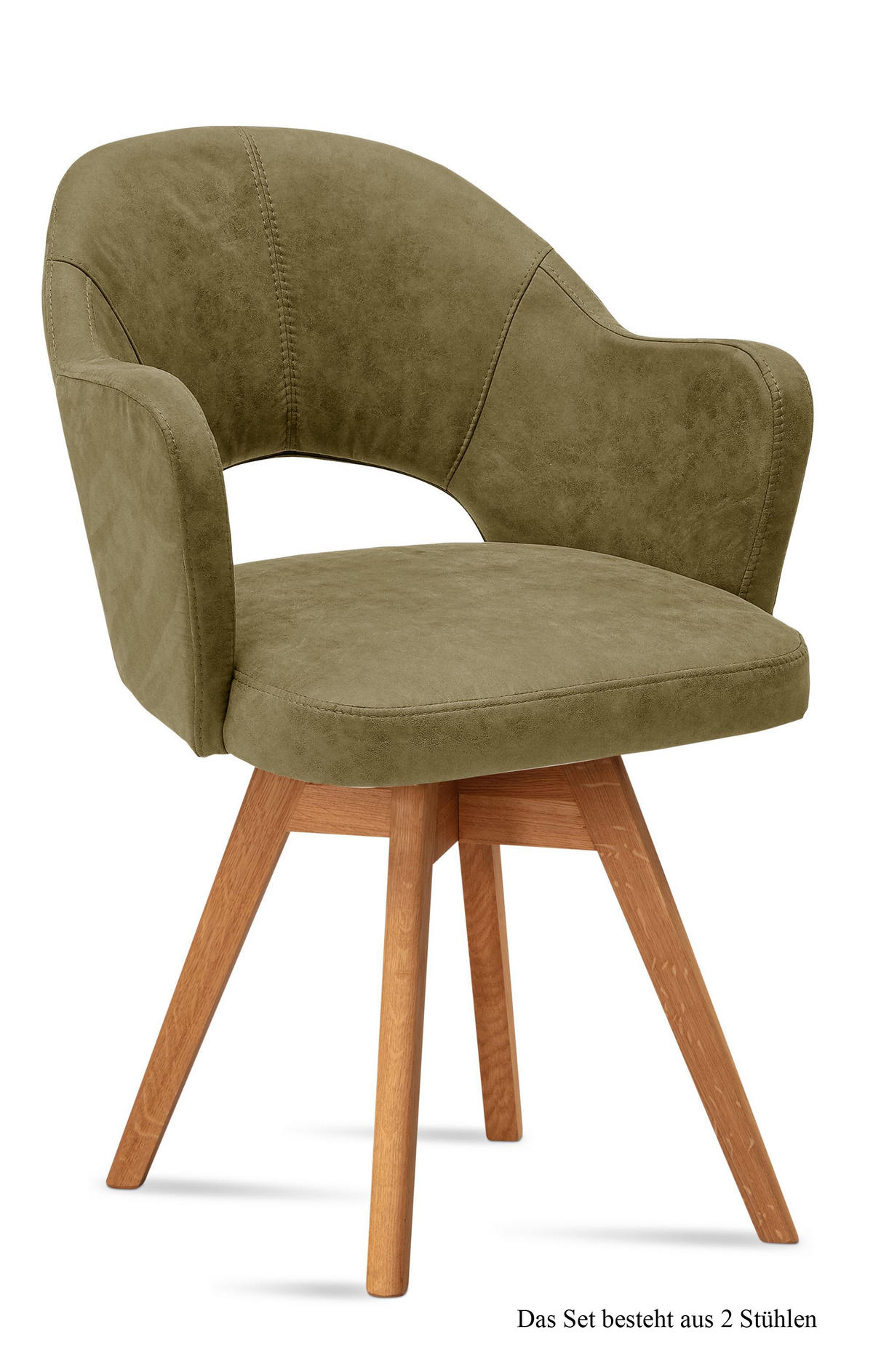 ARMLEHNSTUHL drehbar (2er-Set) Dosya 59x87x61 Eiche geölt/Olivgrün - Eichefarben/Olivgrün, Kunststoff (61/87/59cm) - 58aufmkessel