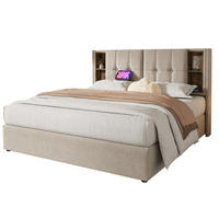 POLSTERBETT 160/200 cm Naturfarben mit Kabellosem Laden und Stauraum - Naturfarben, Textil (160/200cm) - OKWISH