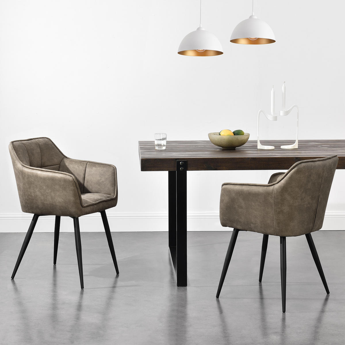 ARMLEHNSTUHL Birmingham - Taupe/Schwarz, Textil/Metall (60/82/59cm) - [en.casa]