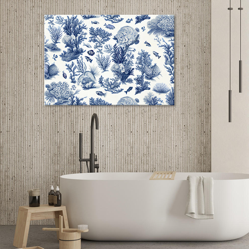 WANDBILD für das bad meerestiere und pflanzen - Blau, Textil (60/40cm) - Feeby