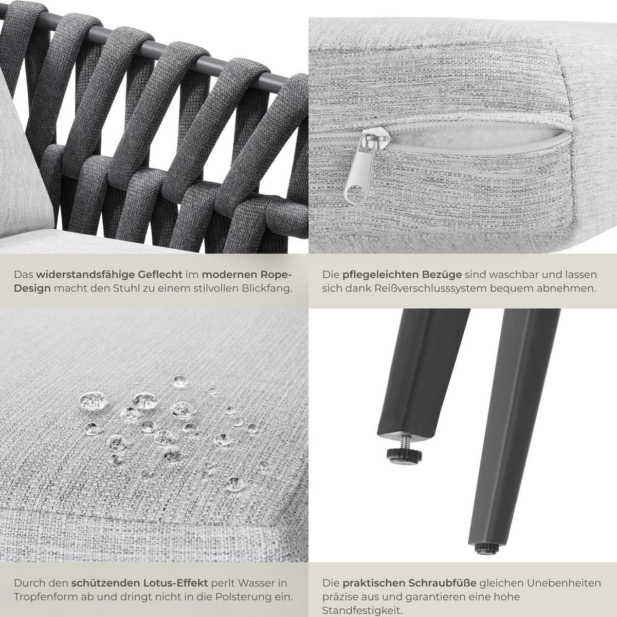 STUHL Lugano 2ER SET, höhenverstellbare Kunststofffüße, 61 x 60 x 73 cm, anthrazit - Dunkelgrau/Anthrazit, Metall (62.5/75/65.5cm) - tectake