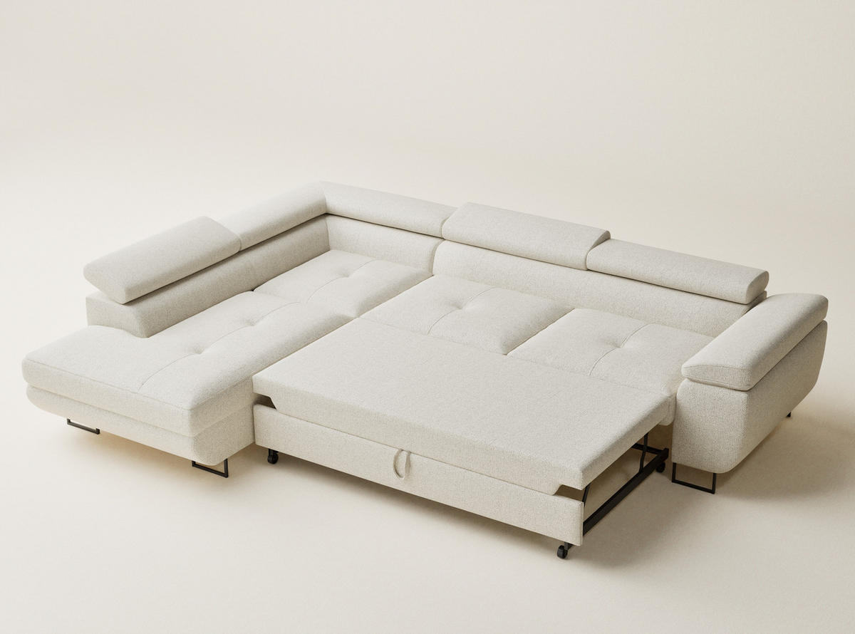 ECKSOFA MIT SCHLAFFUNKTION Concord Creme Webstoff - Creme/Schwarz, Holz/Holzwerkstoff (277/203cm) - Maison de Reve