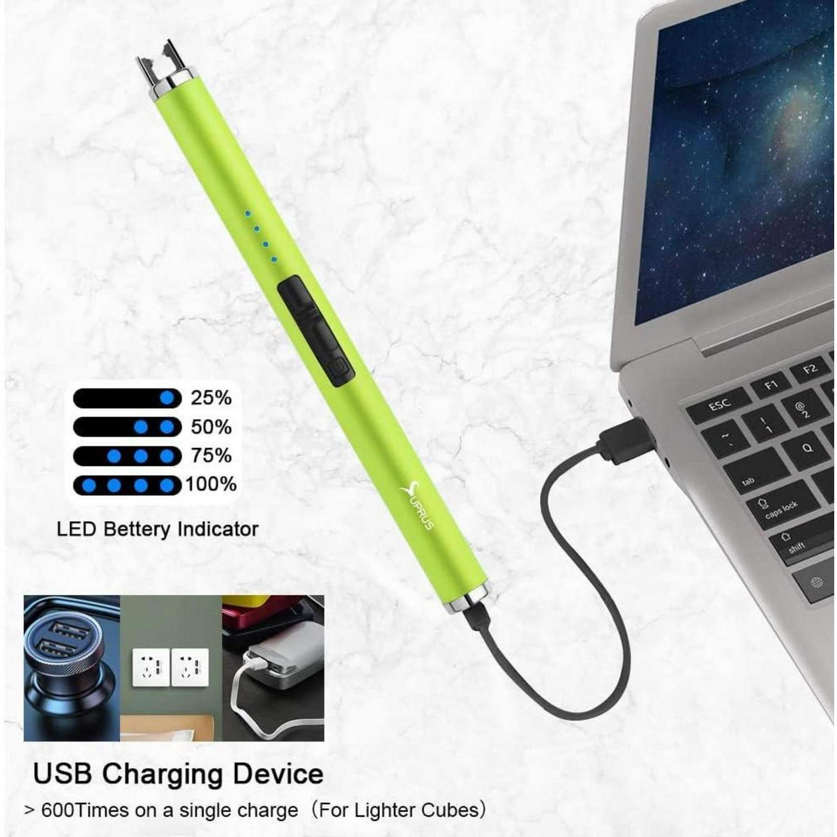 STABFEUERZEUG Plasma USB Aufladbar Gelb - Hellgrün, Kunststoff (4.1/1.7/17.9cm)
