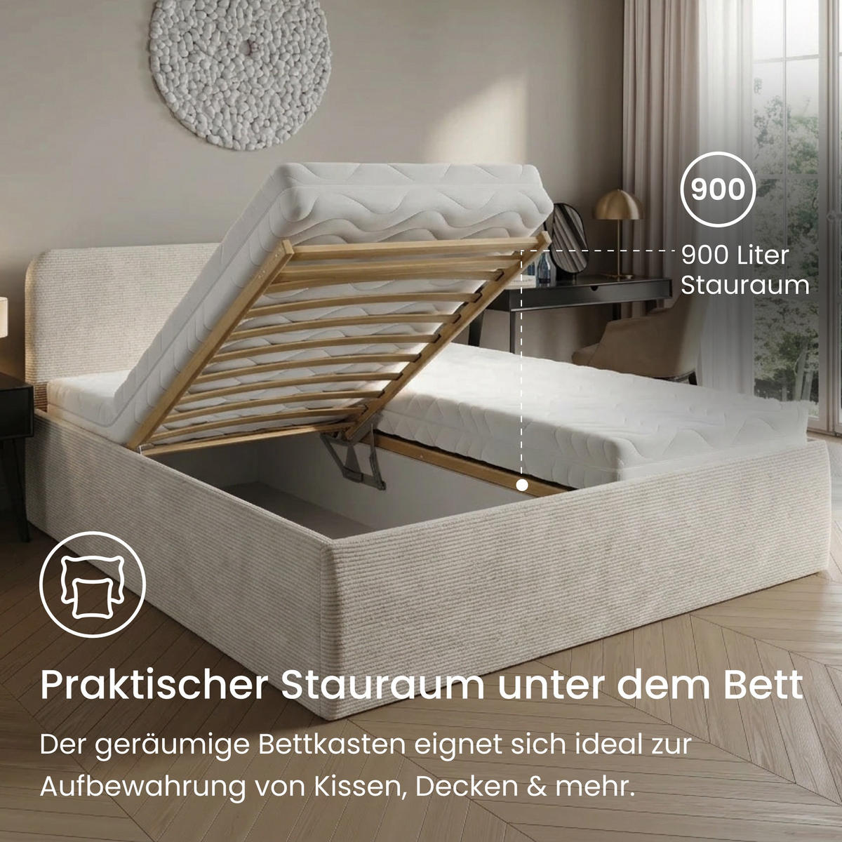 POSLTERBETT mit Kaltschaummatratze 180x200 cm in Hellbeige - Beige, Holzwerkstoff/Textil (180/200cm) - Home Collective